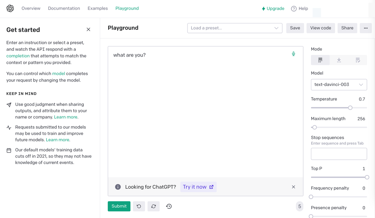 OpenAI Playground Screenshot